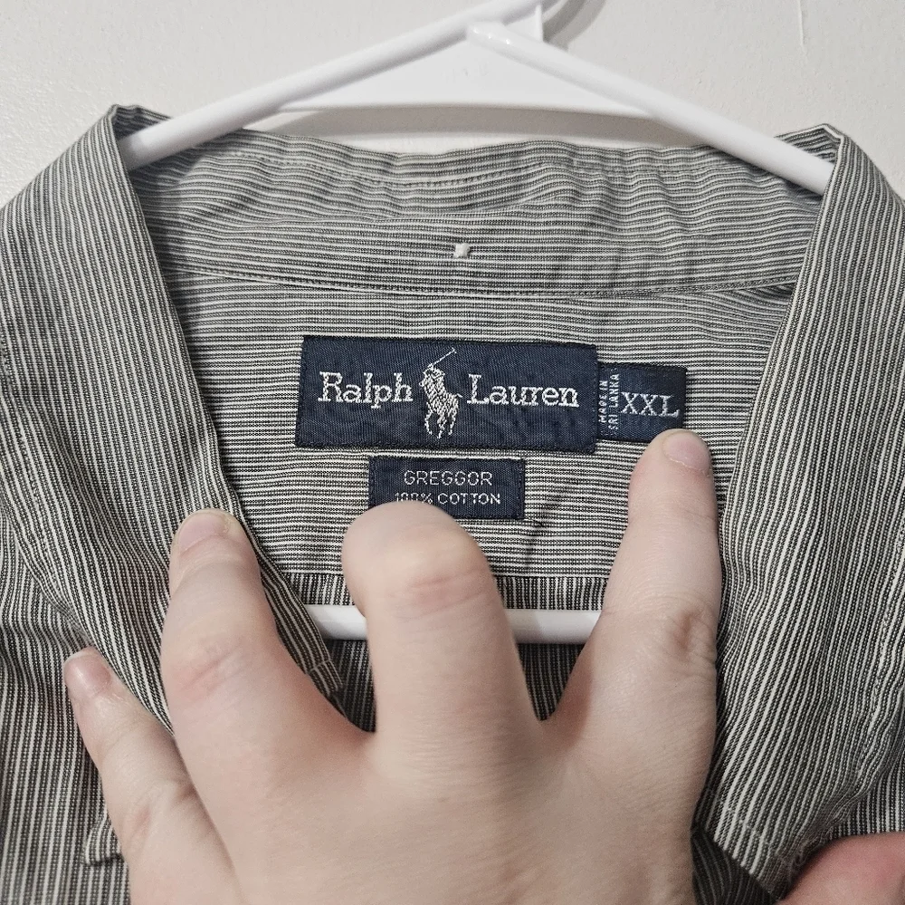 Polo by Ralph Lauren Men's Gray striped button down shirt!
